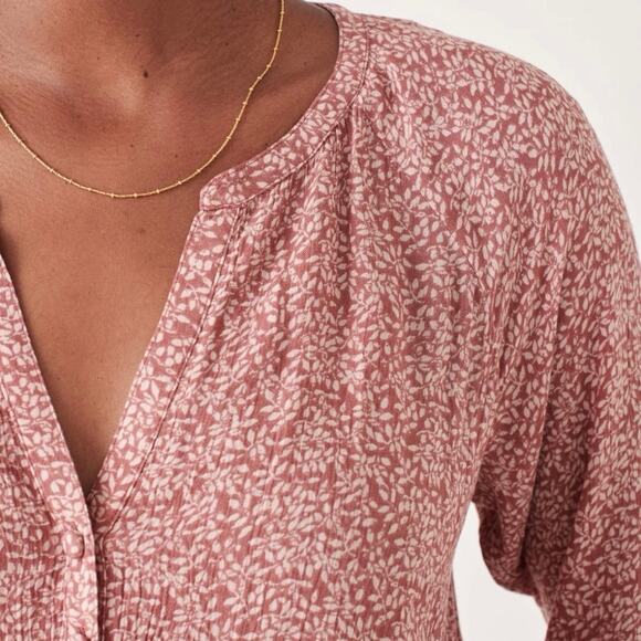 Faherty Montara Dress Size Medium Mauve Leaf Floral Feminine Vacation Casual - Picture 2 of 10